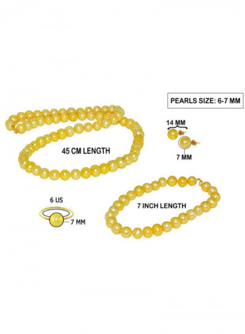 18 Karat Gold Golden Pearl Strand Jewellery Set