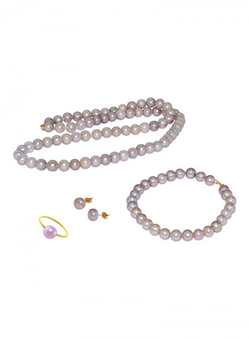 18 Karat Gold Pearl Strand 4 Piece Jewellery Set
