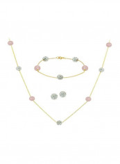 18 Karat Solid Gold Crystal Ball And Pearl Necklace
