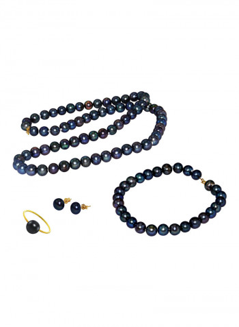 18 Karat Gold Pearl Strand 4 Piece Jewellery Set