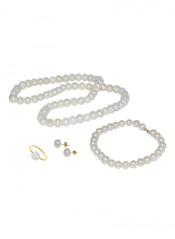 18 Karat Gold Pearl Strand 4 Piece Jewellery Set