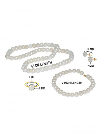 18 Karat Gold Pearl Strand 4 Piece Jewellery Set