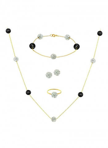 5-Piece 18 Karat Gold Built-In Crystal Ball And Pearl Jewellery Set