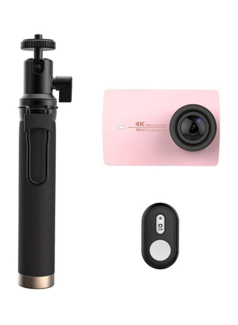 4K Wi-Fi 12MP Sports And Action Camera Pink With Selfie Stick And Bluetooth Remote