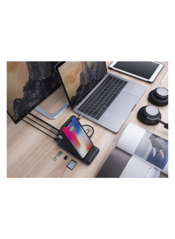 8-In-1 USB-C HUB With Wireless Charger Black