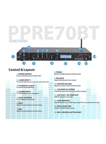 Pro Rack Mount Studio Pre-Amplifier PPRE70BT Black
