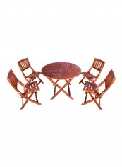 5-Piece Acacia Wood Chairs Table Round Bistro Dining Set Brown Table Size: 75x100cm,Chair Size: 89x52x47cmcm