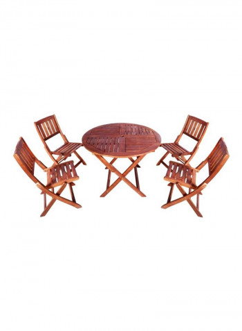 5-Piece Acacia Wood Chairs Table Round Bistro Dining Set Brown Table Size: 75x100cm,Chair Size: 89x52x47cmcm