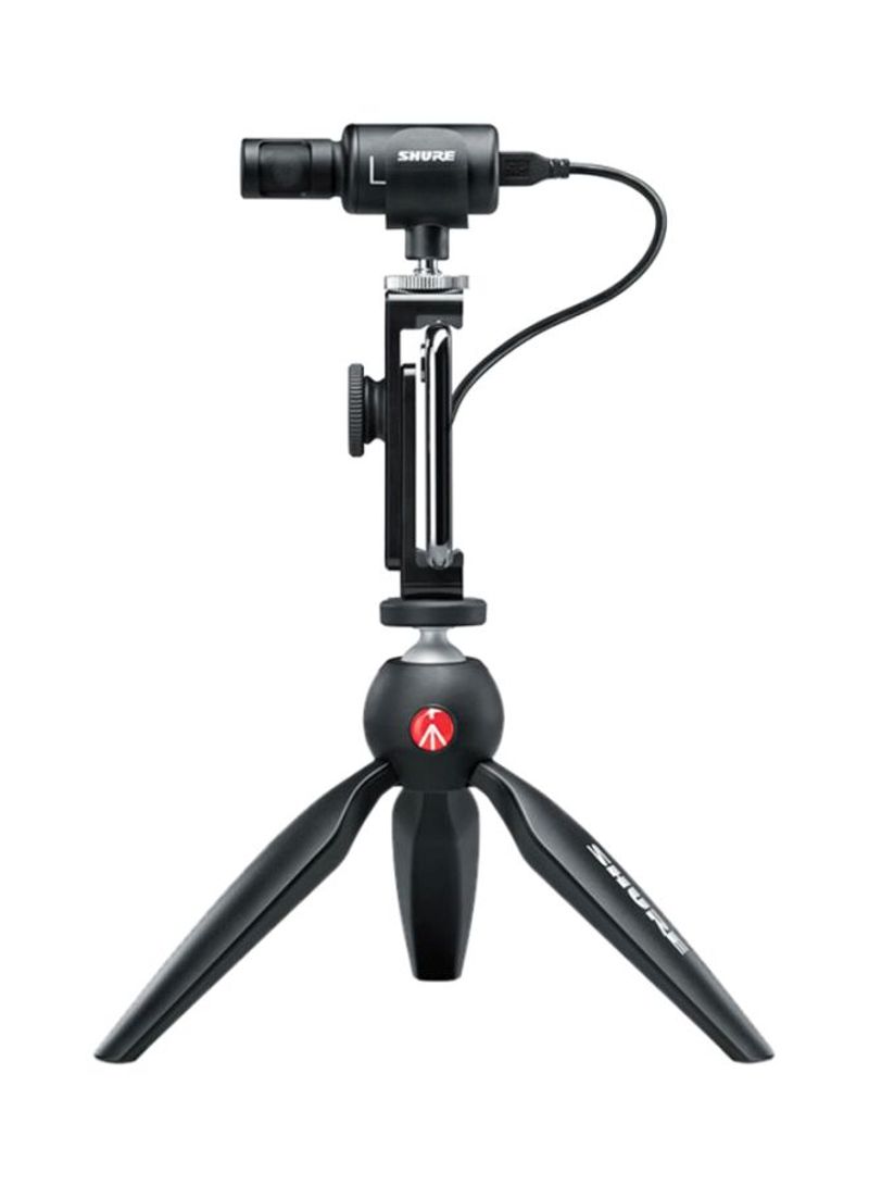 6-Piece Premium Digital Stereo Condenser Microphone MV88+ Video Kit Black
