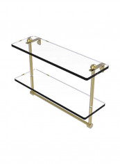 Two Tiered Integrated Towel Bar Glass Shelf Clear/Gold 16inch