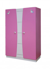 Goodypink 3-Door Wardrobe Pink/Grey 126x191x60centimeter