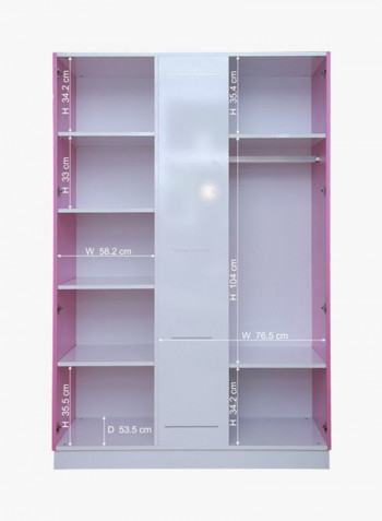 Goodypink 3-Door Wardrobe Pink/Grey 126x191x60centimeter