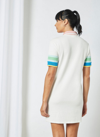 Contrast Stripe Polo Dress White