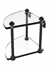 Southbeach Collection Two Tier Corner Glass Shelf Clear/Black 8x8x8inch