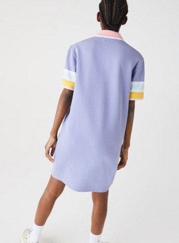 Striped Accents Honeycomb Cotton Polo Dress Purple/Yellow/Green