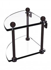 Two Tier Corner Glass Shelf Clear/Brown 8x8x8inch