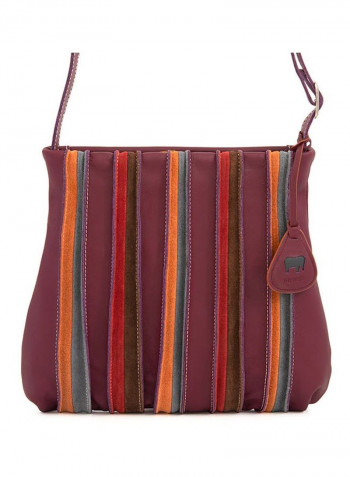 Leather Zipper Crossbody Bag Brown/Yellow/Green