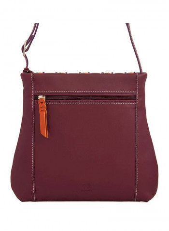 Leather Zipper Crossbody Bag Brown/Yellow/Green
