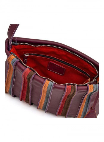 Leather Zipper Crossbody Bag Brown/Yellow/Green