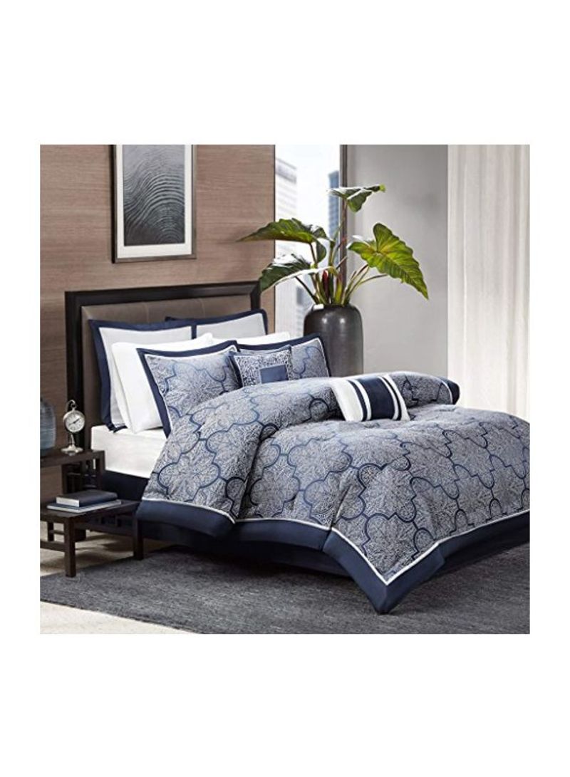 8-Piece Printed Polyester Comforter Set Polyester Blue/White California King