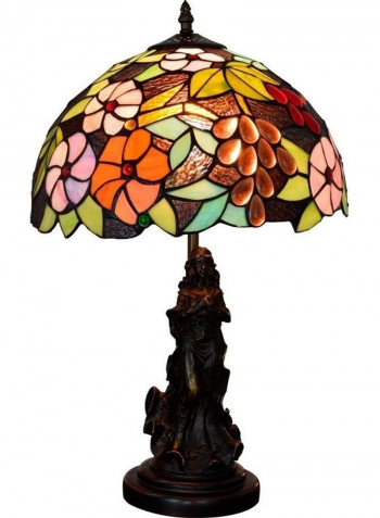 Retro Grape Flower Stained Glass Lampshade Table Lamp UK Plug Multicolour