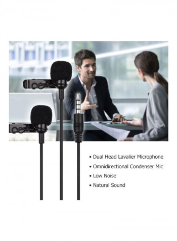 EM2 Omni-Directional Dual Head Condenser Lavalier Microphone 1D8239 Black