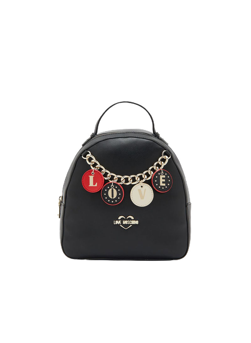 Chain Detail Backpack With Love Charm Black