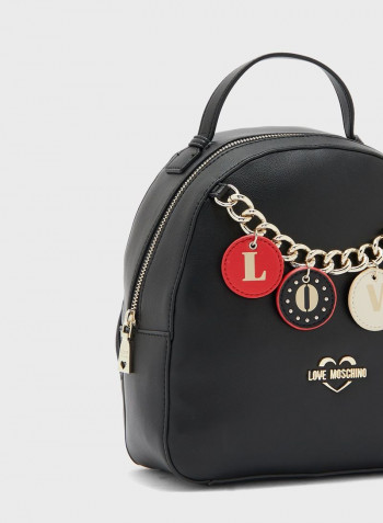 Chain Detail Backpack With Love Charm Black
