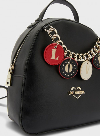 Chain Detail Backpack With Love Charm Black