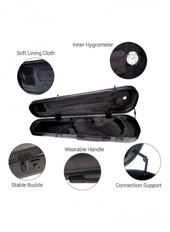 4/4 Full Size Portable Carbon Fiber Violin Case Hardshell Storage Bag Box with Hygrometer Straps