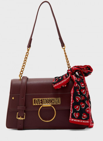 Flap Over Scarf Detail Crossbody Bag Burgundy
