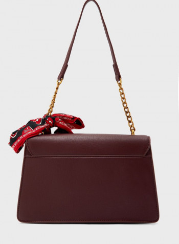 Flap Over Scarf Detail Crossbody Bag Burgundy