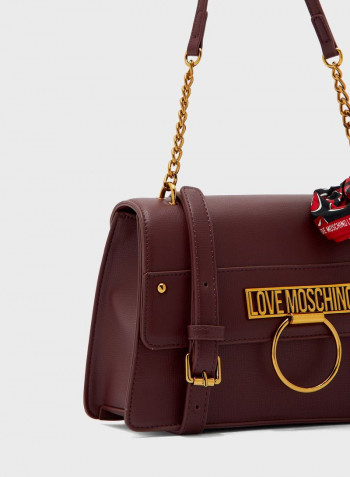 Flap Over Scarf Detail Crossbody Bag Burgundy