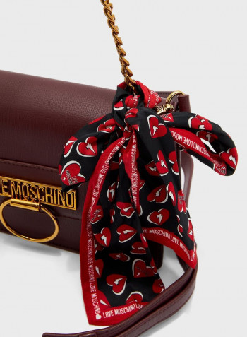 Flap Over Scarf Detail Crossbody Bag Burgundy