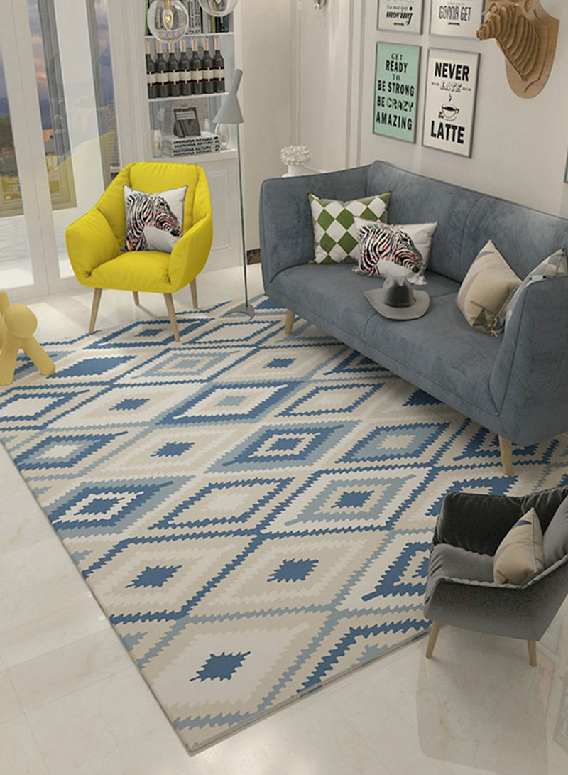 Geometric Pattern Printed Carpet Blue/Beige 140x200centimeter