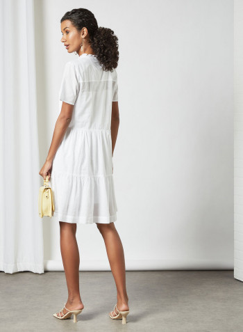 Pleat Detail Dress White