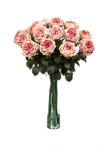 Decorative Rose Flower With Vase Pink/Green/Clear