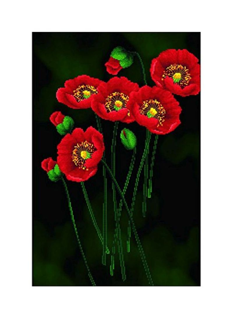 Poppies Printed Cross Stitch Kit Red/Green/Yellow