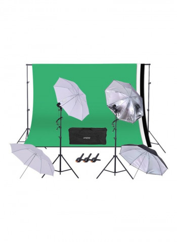 Backdrop Support System And Studio Lighting Set White/Black/Green