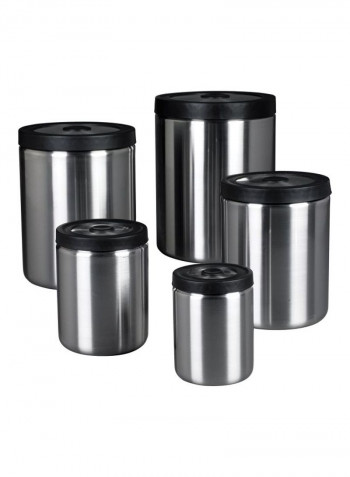 5-Piece Steel PressTop Canister Set Silver/Black 5x (3.12, 2.08, 1.13, 0.56, 0.28)L