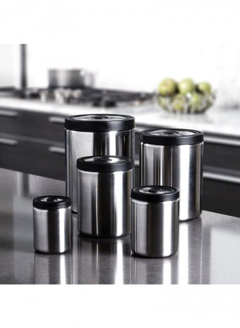 5-Piece Steel PressTop Canister Set Silver/Black 5x (3.12, 2.08, 1.13, 0.56, 0.28)L