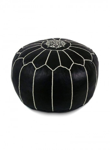 Portable Leather Pouf Black/White