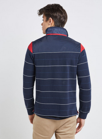 Striped Half Zip Pullover Navy Blue