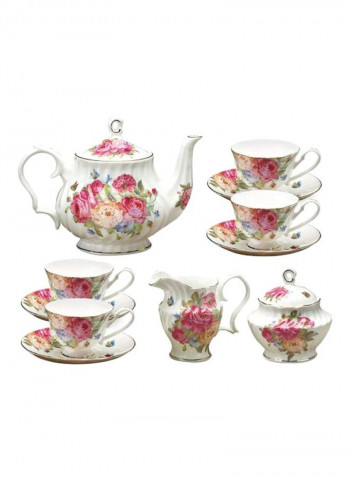 11-Piece Tea Set White/Pink/Green