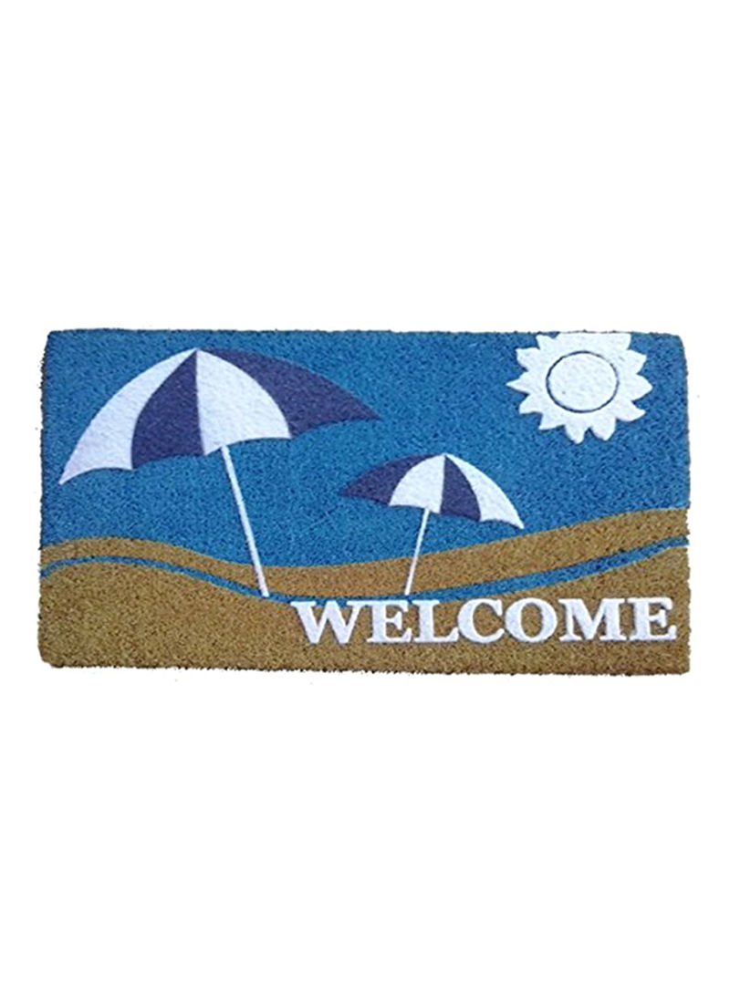 Sun And Sand Vinyl Backed Coir Doormat With Flocked Pattern Blue/Beige/White 0.5x18x30inch