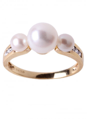 18K Gold Freshwater Pearl With Diamond Ring