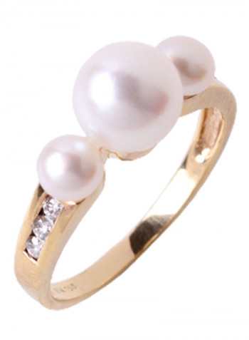 18K Gold Freshwater Pearl With Diamond Ring