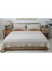 3-Piece Belgian Flax Linen Quilt Set Fabric Beige 240x220cm