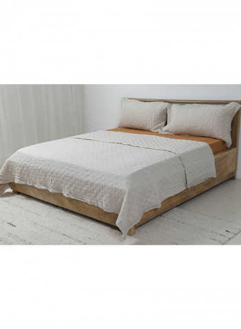 3-Piece Belgian Flax Linen Quilt Set Fabric Beige 240x220cm