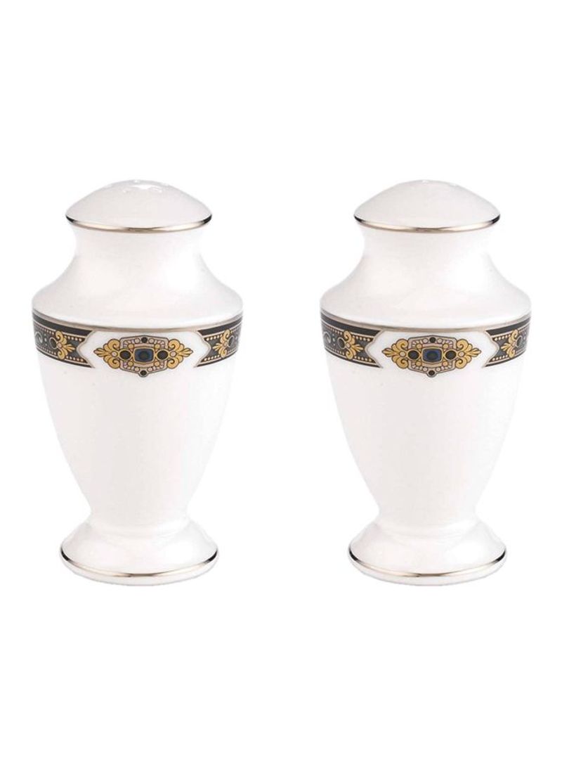 2-Piece Vintage Jewel Salt And Pepper Set With Lid White/Yellow/Grey 3.75inch